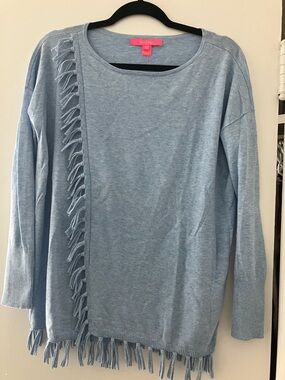 Lilly Pulitzer Light Blue Emberly Fringe Sweater